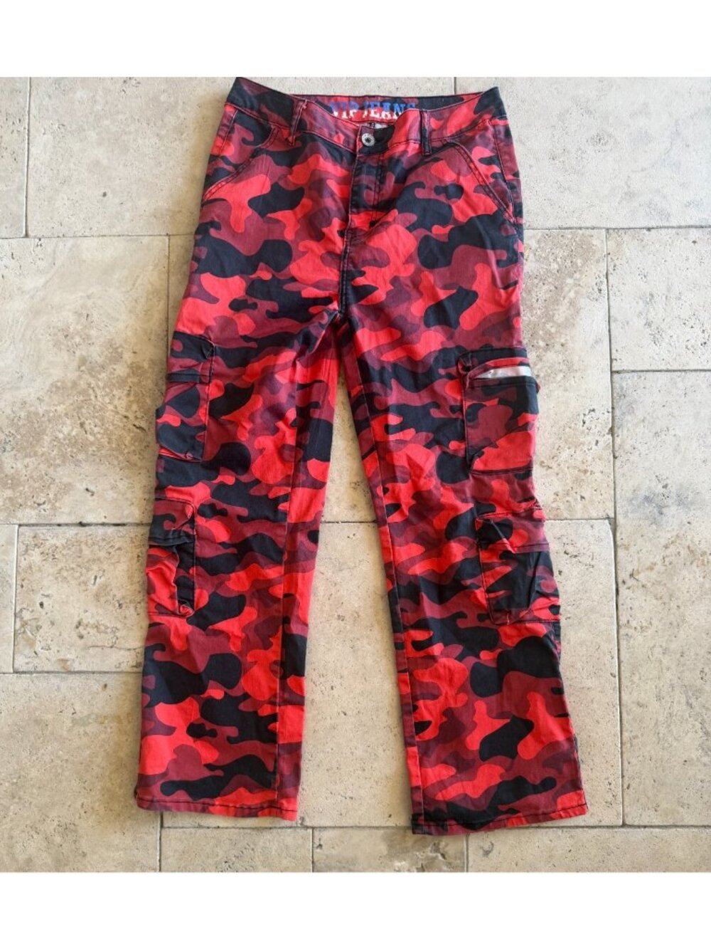 Y2K VIP jeans style red camo cargo pants size 15 juniors wide leg casual pockets